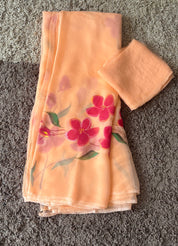 Blush Petals (Handpainted Pure Chiffon Saree)