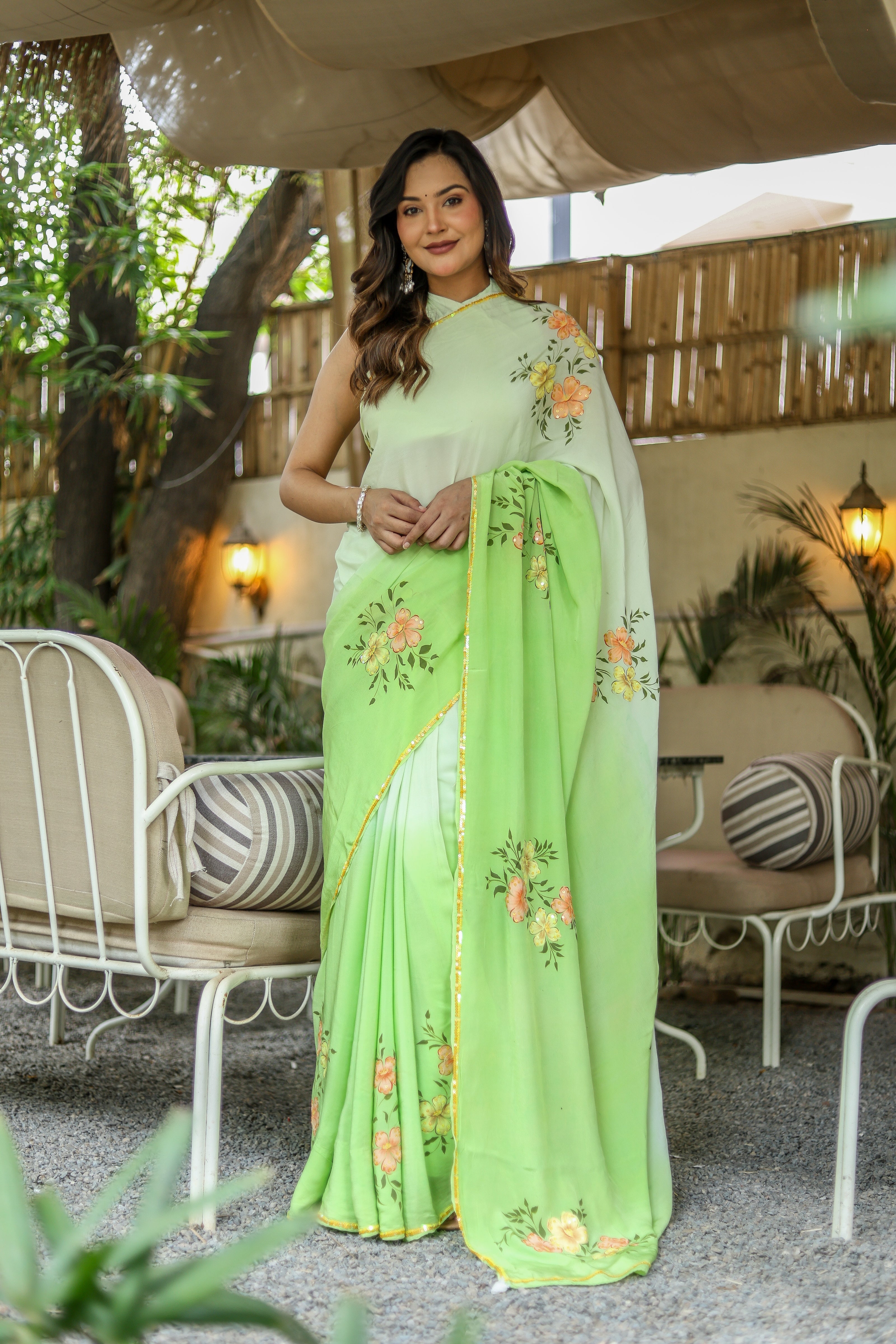 Spring Breeze (Pure Crepe Hand Painted Saree)