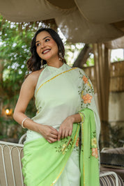 Spring Breeze (Pure Crepe Hand Painted Saree)