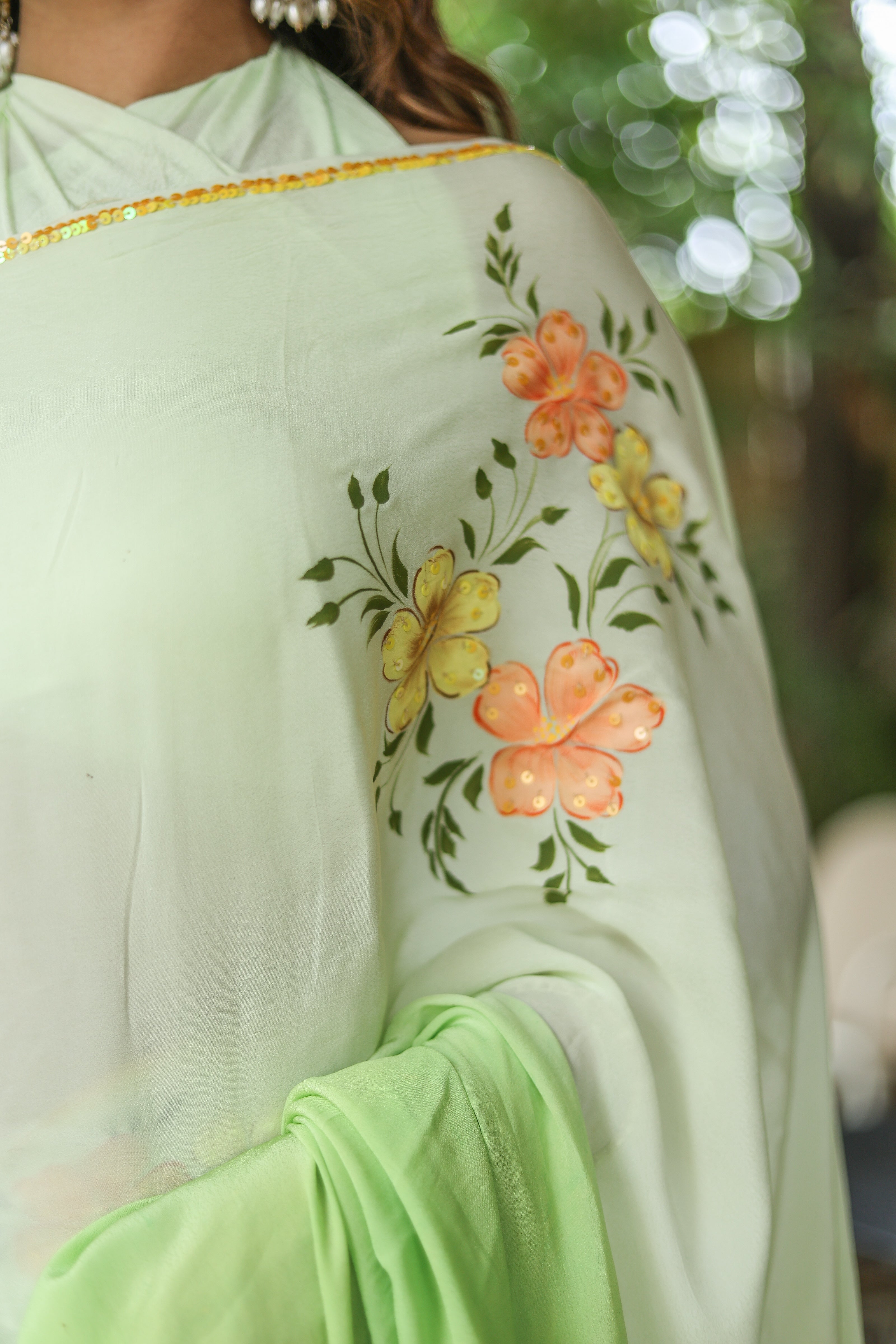 Spring Breeze (Pure Crepe Hand Painted Saree)