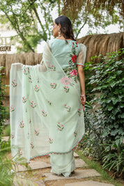 Spring Whisper (Handpainted & Embellished Chiffon Saree)