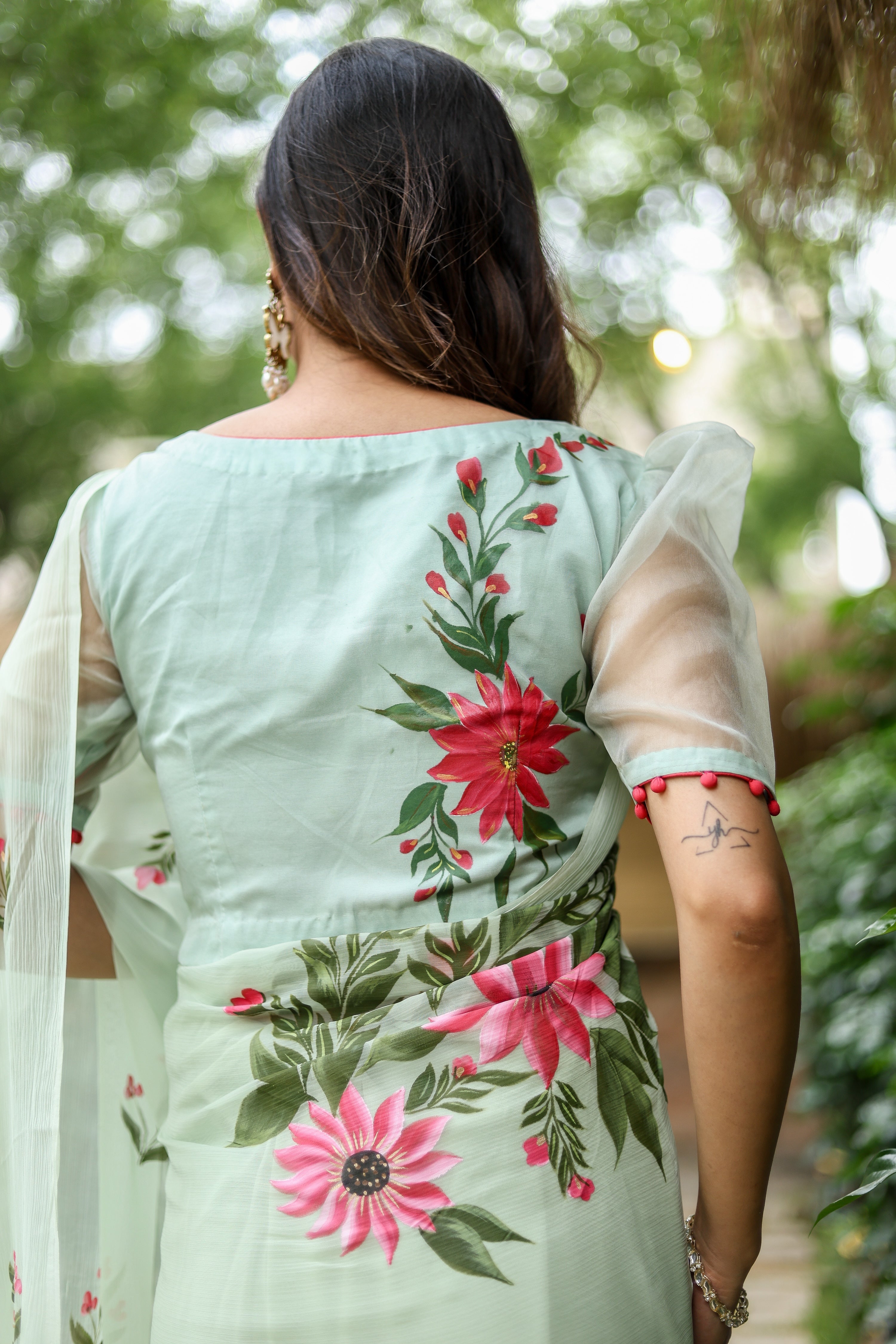 Spring Whisper (Handpainted & Embellished Chiffon Saree)