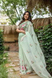 Spring Whisper (Handpainted & Embellished Chiffon Saree)