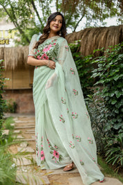 Spring Whisper (Handpainted & Embellished Chiffon Saree)