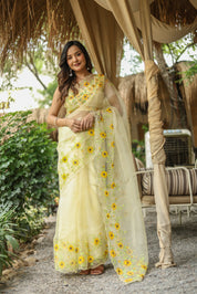 Sunflower Bliss (Pure Organza Handpainted Saree)