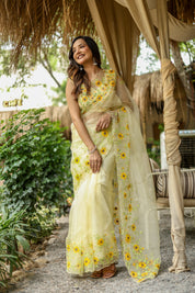 Sunflower Bliss (Pure Organza Handpainted Saree)