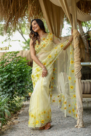 Sunflower Bliss (Pure Organza Handpainted Saree)