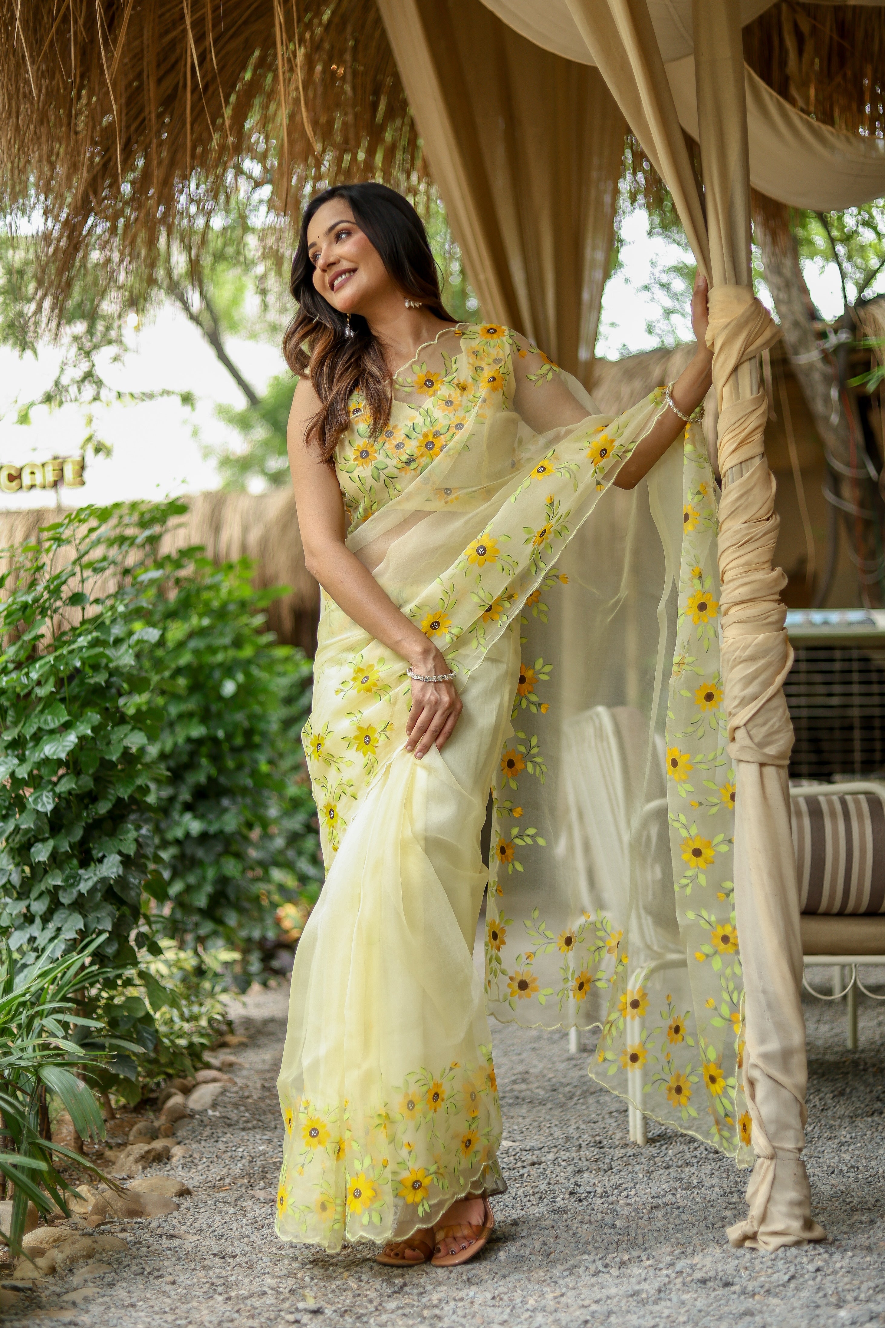 Sunflower Bliss (Pure Organza Handpainted Saree)