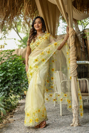 Sunflower Bliss (Pure Organza Handpainted Saree)