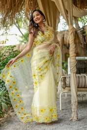 Sunflower Bliss (Pure Organza Handpainted Saree)