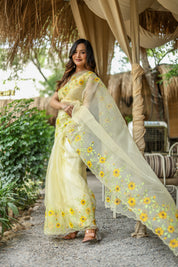 Sunflower Bliss (Pure Organza Handpainted Saree)