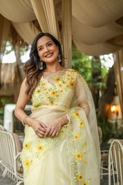 Sunflower Bliss (Pure Organza Handpainted Saree)