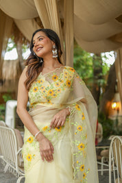 Sunflower Bliss (Pure Organza Handpainted Saree)