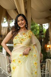 Sunflower Bliss (Pure Organza Handpainted Saree)