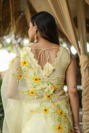 Sunflower Bliss (Pure Organza Handpainted Saree)