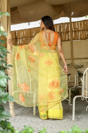 Golden Blossom (Pure Organza Handpainted Saree)