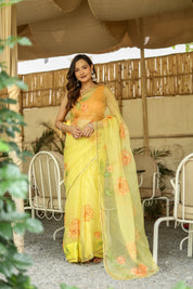 Golden Blossom (Pure Organza Handpainted Saree)
