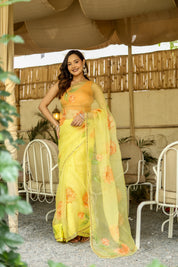 Golden Blossom (Pure Organza Handpainted Saree)