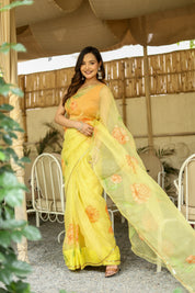 Golden Blossom (Pure Organza Handpainted Saree)