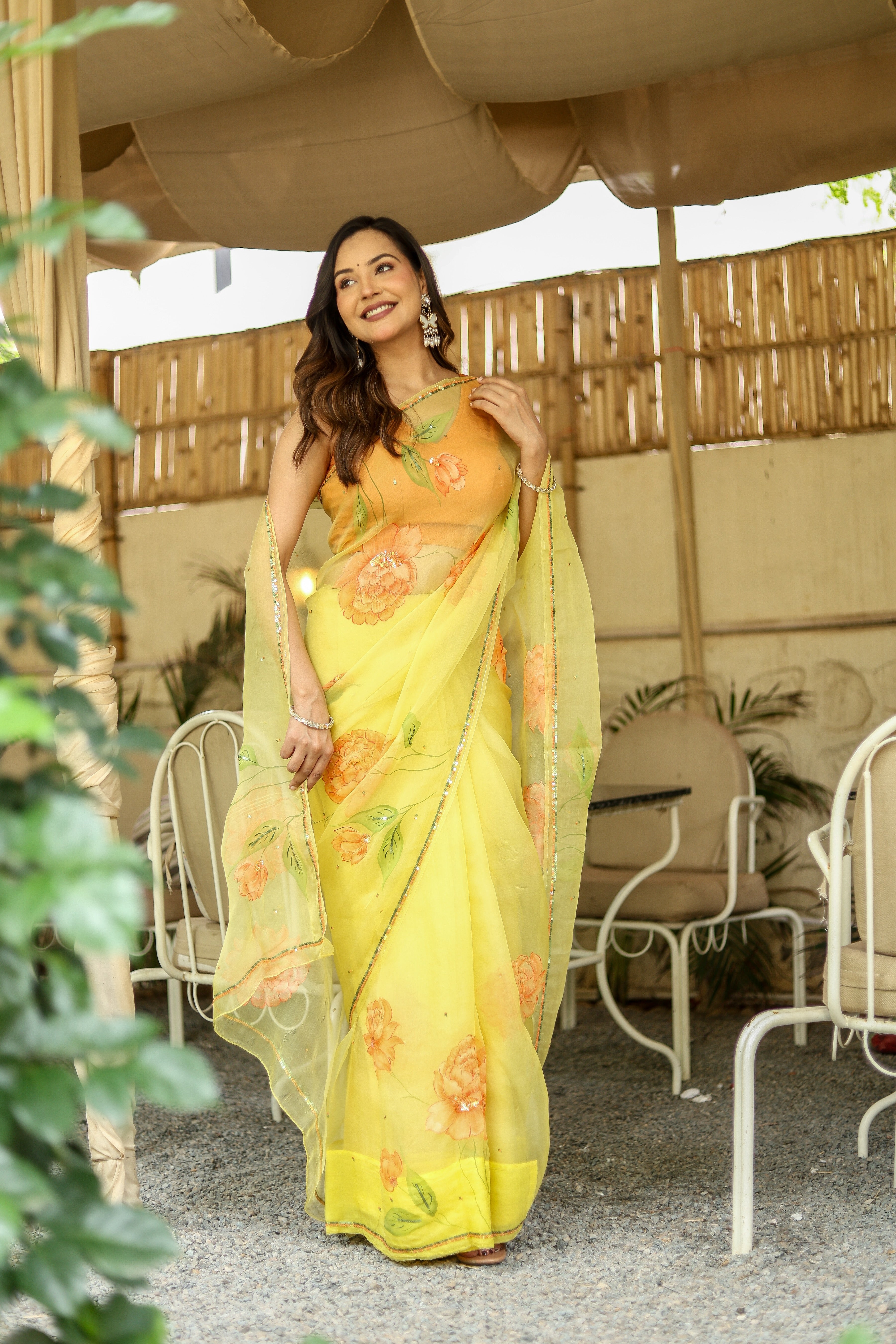 Golden Blossom (Pure Organza Handpainted Saree)