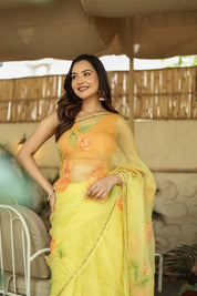 Golden Blossom (Pure Organza Handpainted Saree)