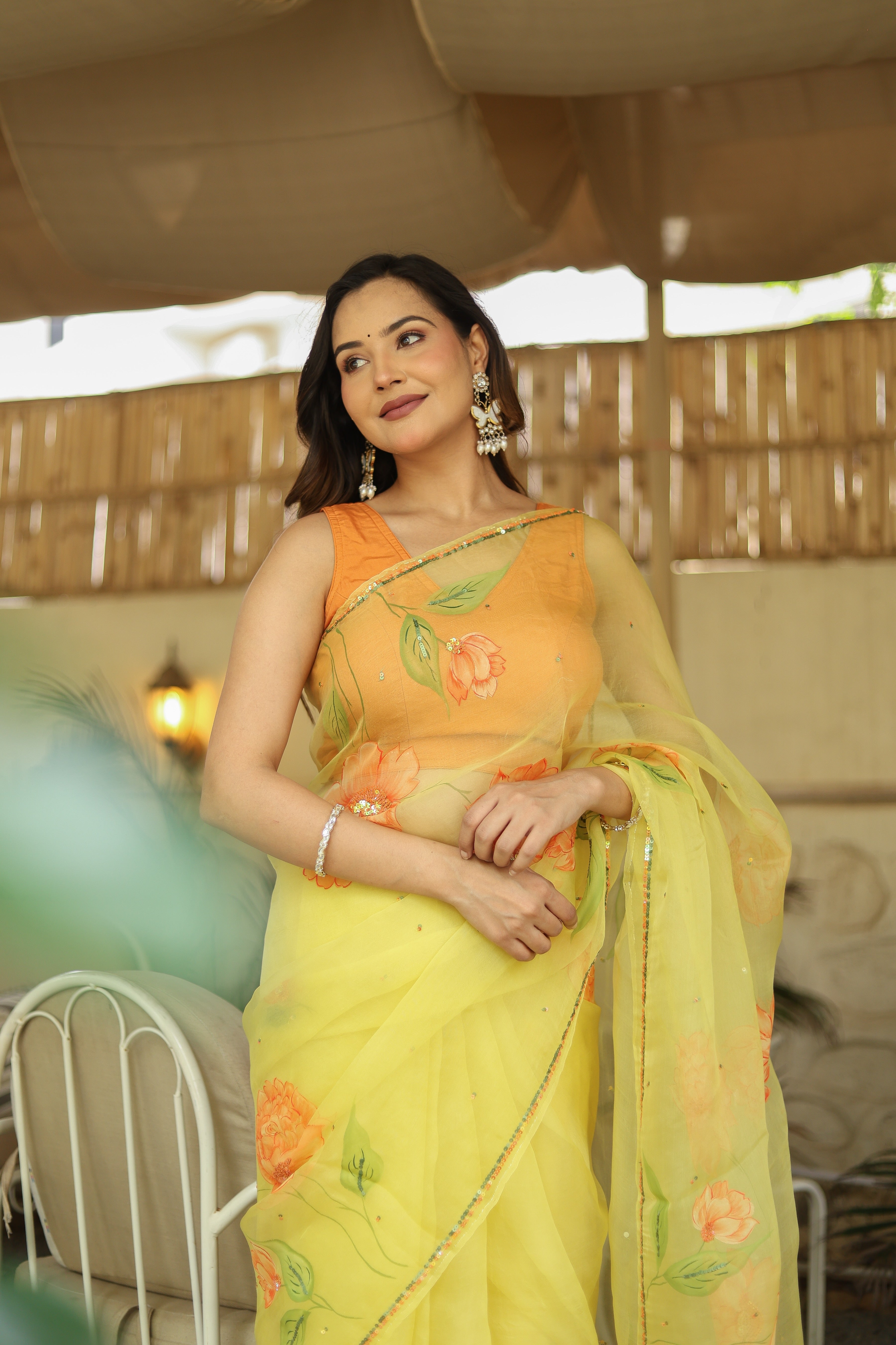 Golden Blossom (Pure Organza Handpainted Saree)