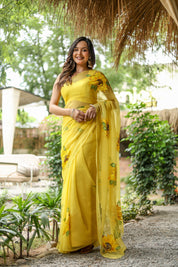 Sunflower Serenade (Pure Chiffon Hand Painted Saree)