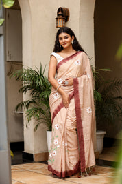 Rosewood Dusk (Handpainted Brown Malmal Saree)