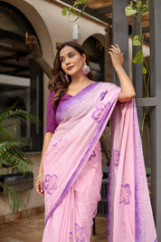 Lavender Blush (Handpainted Malmal Saree)