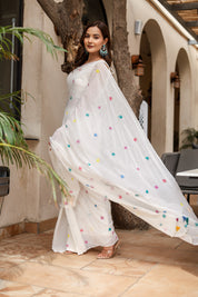 Confetti Breeze (Handpainted Malmal Creme Saree)