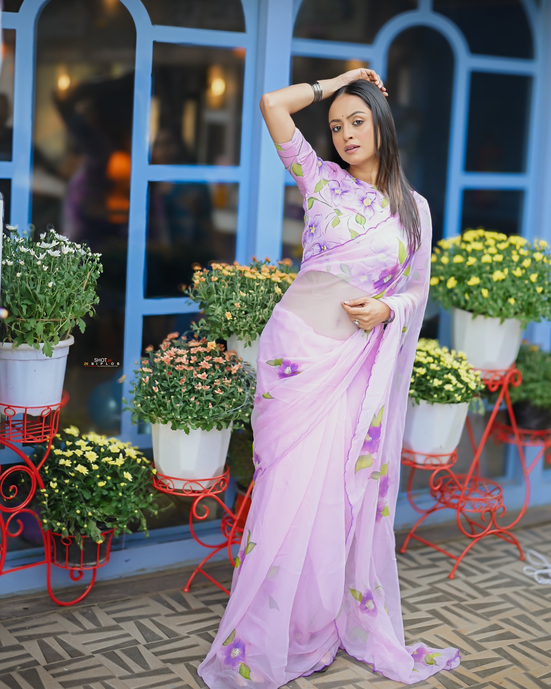 Lilac Reverie (Handpainted pure viscose chiffon saree)