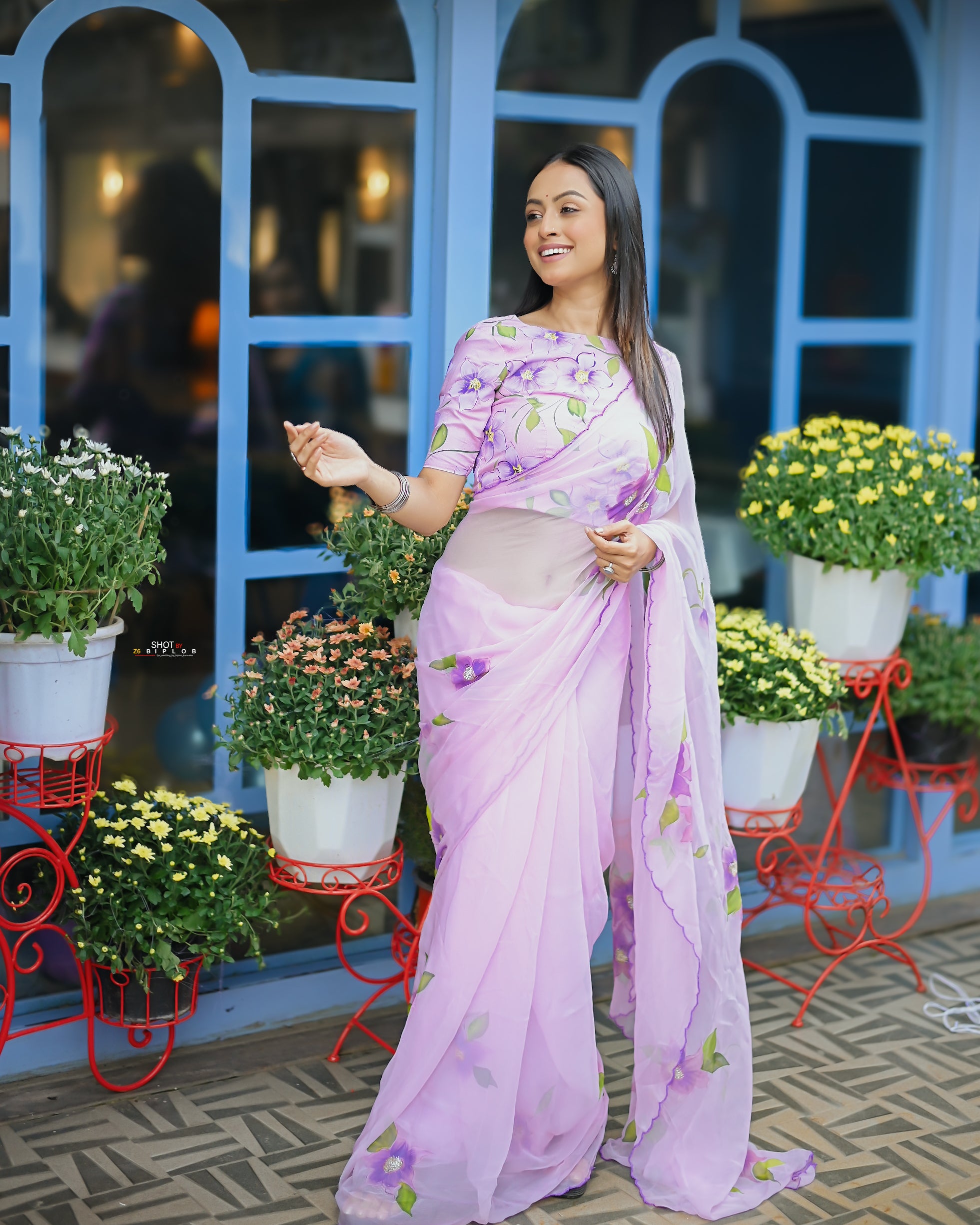 Lilac Reverie (Handpainted pure viscose chiffon saree)