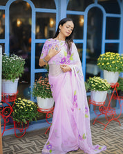 Lilac Reverie (Handpainted pure viscose chiffon saree)
