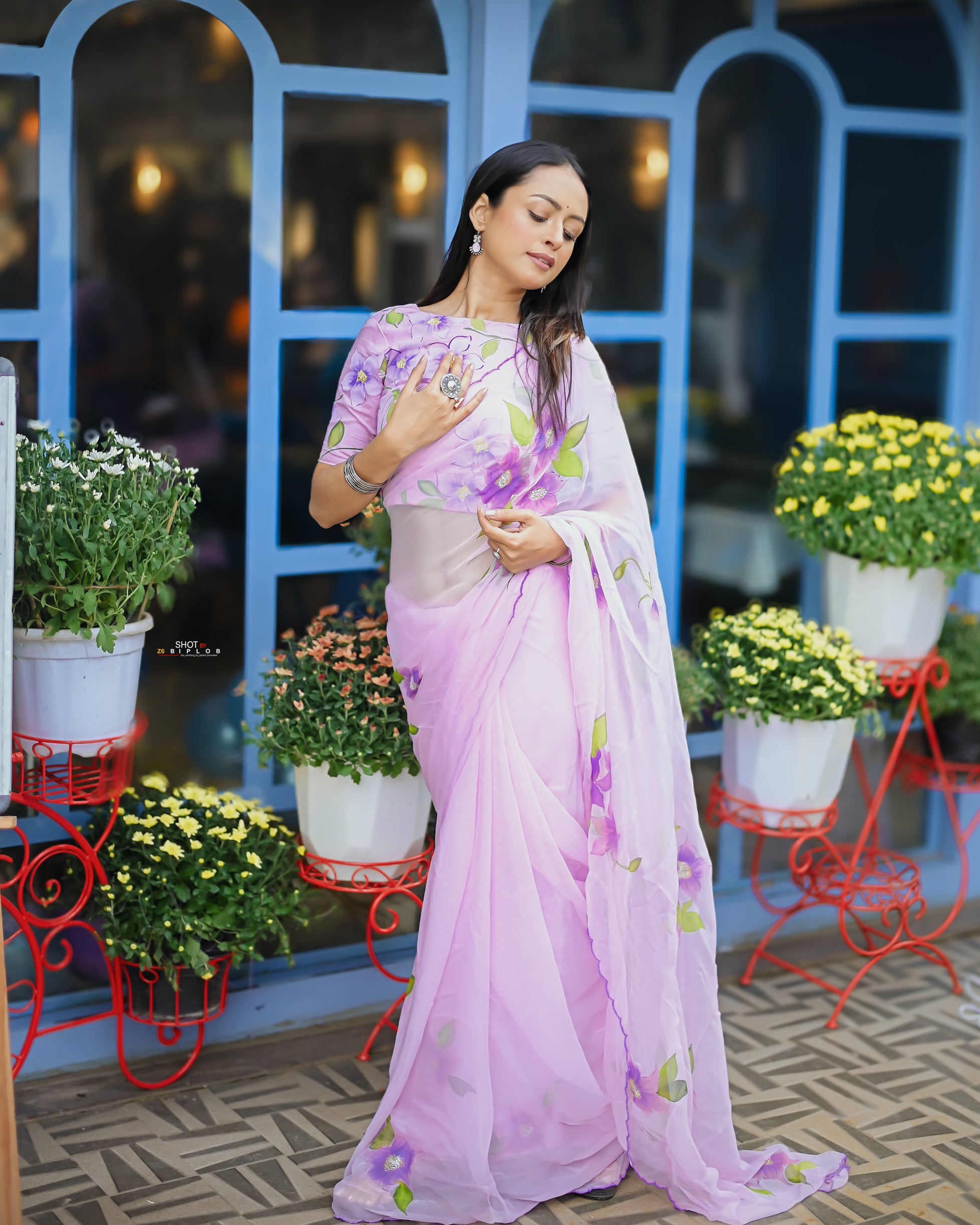 Lilac Reverie (Handpainted pure viscose chiffon saree)