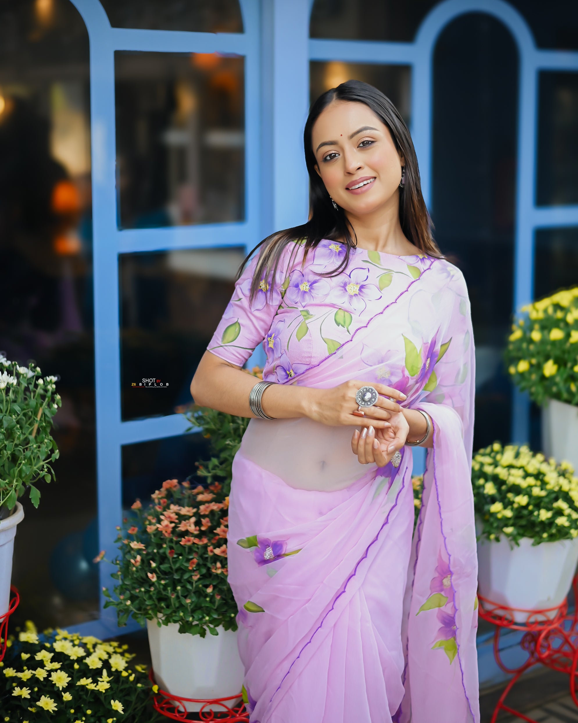 Lilac Reverie (Handpainted pure viscose chiffon saree)