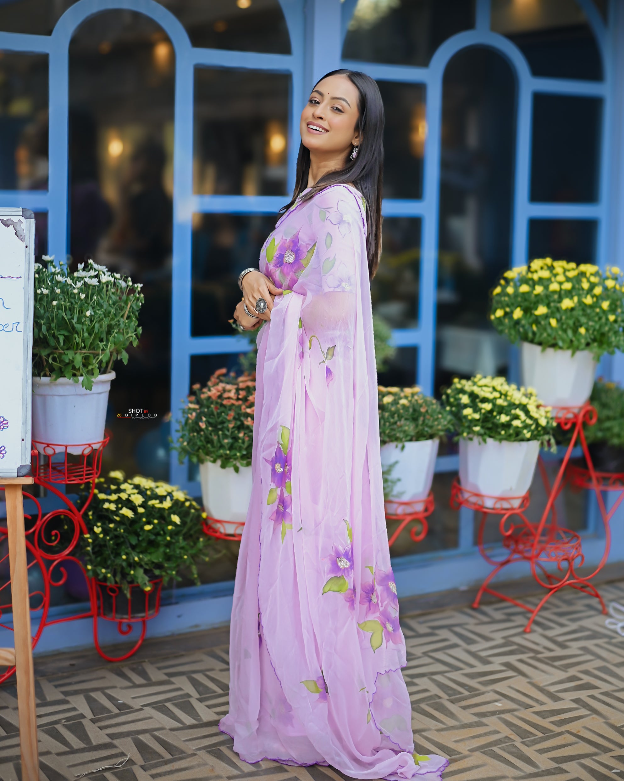 Lilac Reverie (Handpainted pure viscose chiffon saree)