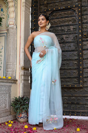 Hand Embroidered Chiffon Sky Blue Saree