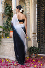 Ombre Shaded Black and White Handpainted Saree