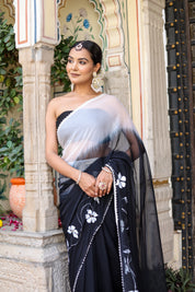 Ombre Shaded Black and White Handpainted Saree