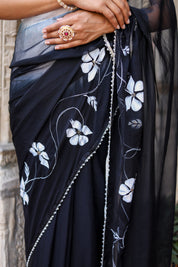 Ombre Shaded Black and White Handpainted Saree