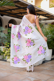 Graceful Petals (Pure Mulberry Silk Hand Painted Saree)