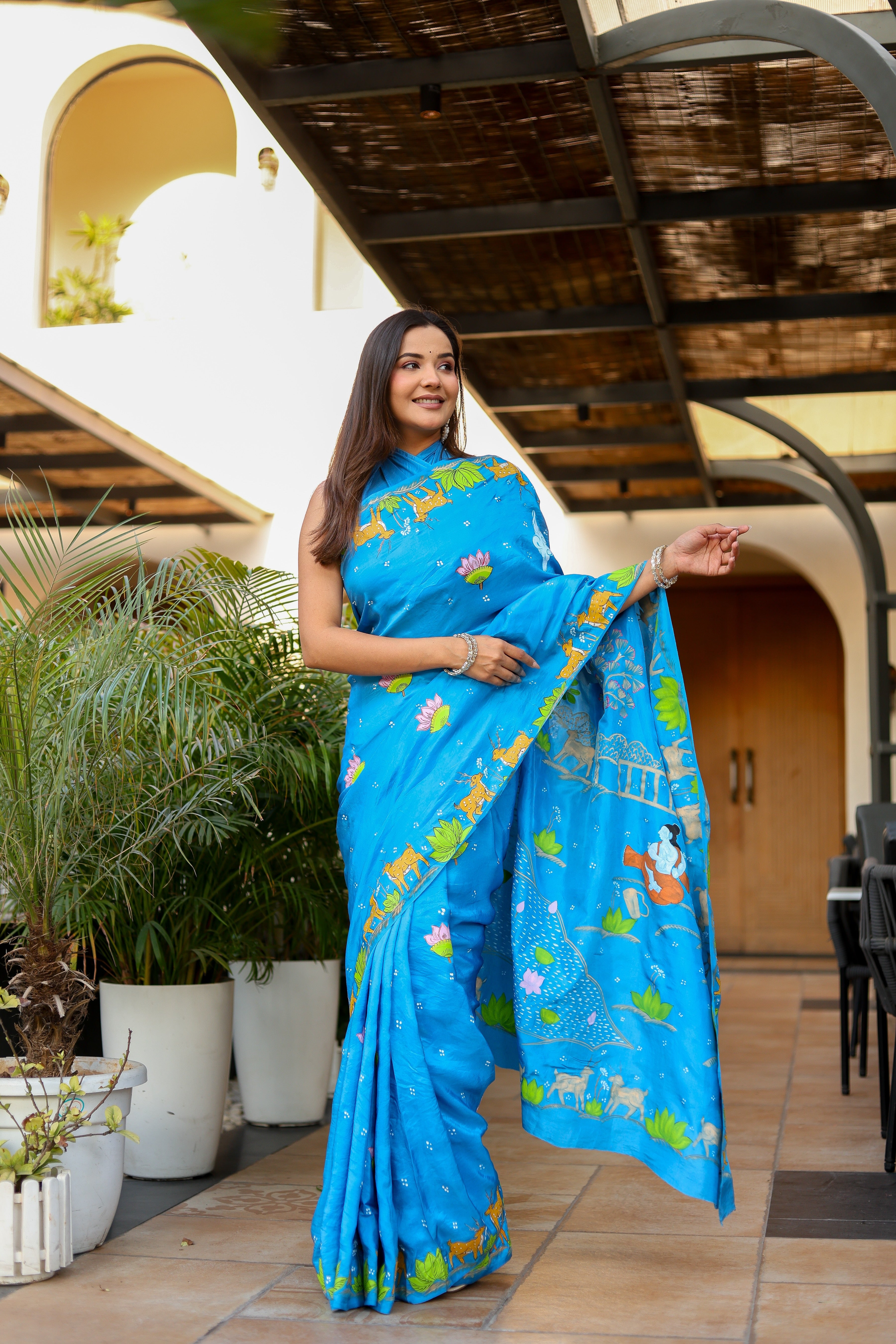 Ramayan Chitra (Pure Mulberry Silk Hand Painted Saree)