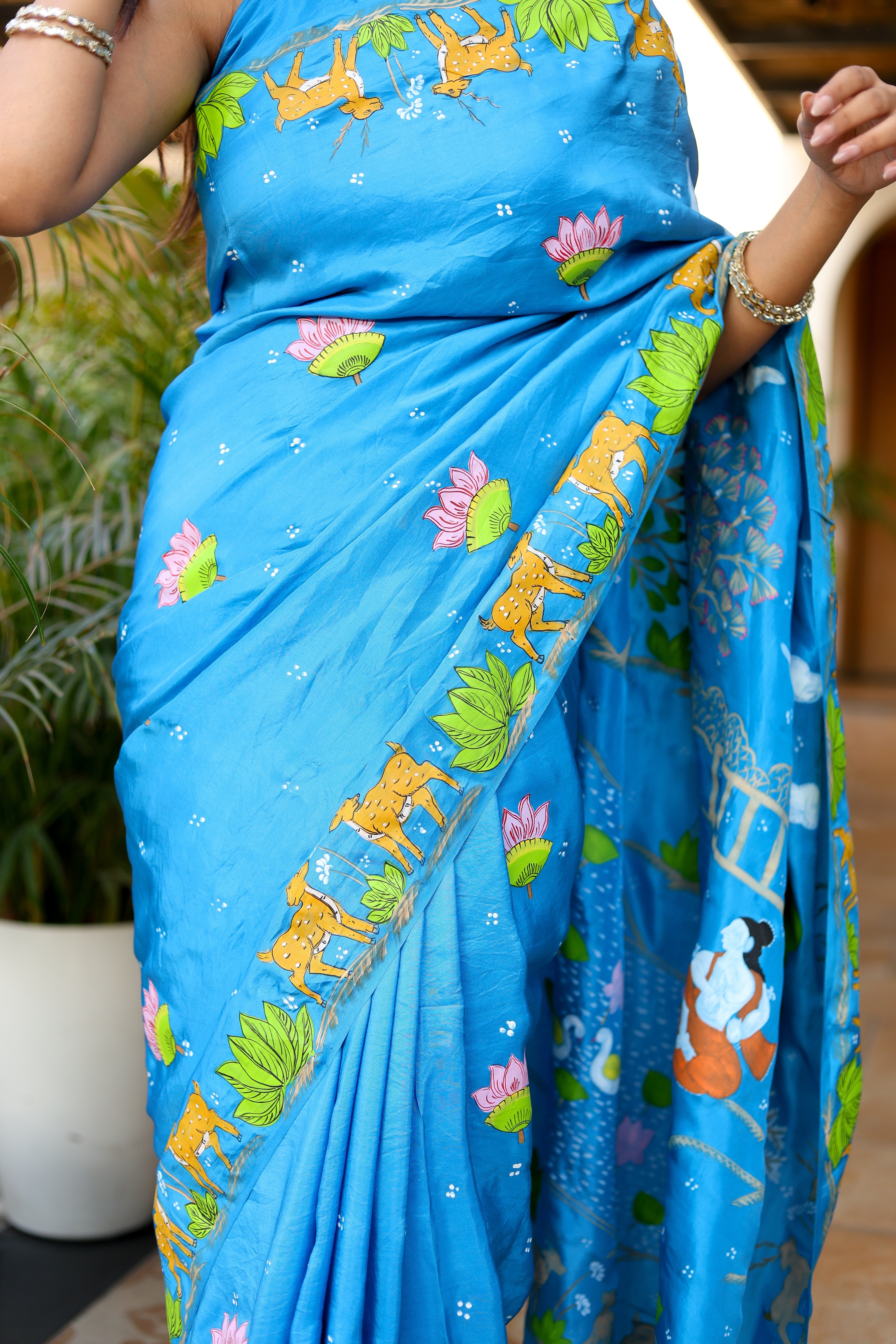 Ramayan Chitra (Pure Mulberry Silk Hand Painted Saree)