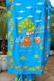 Ramayan Chitra (Pure Mulberry Silk Hand Painted Saree)