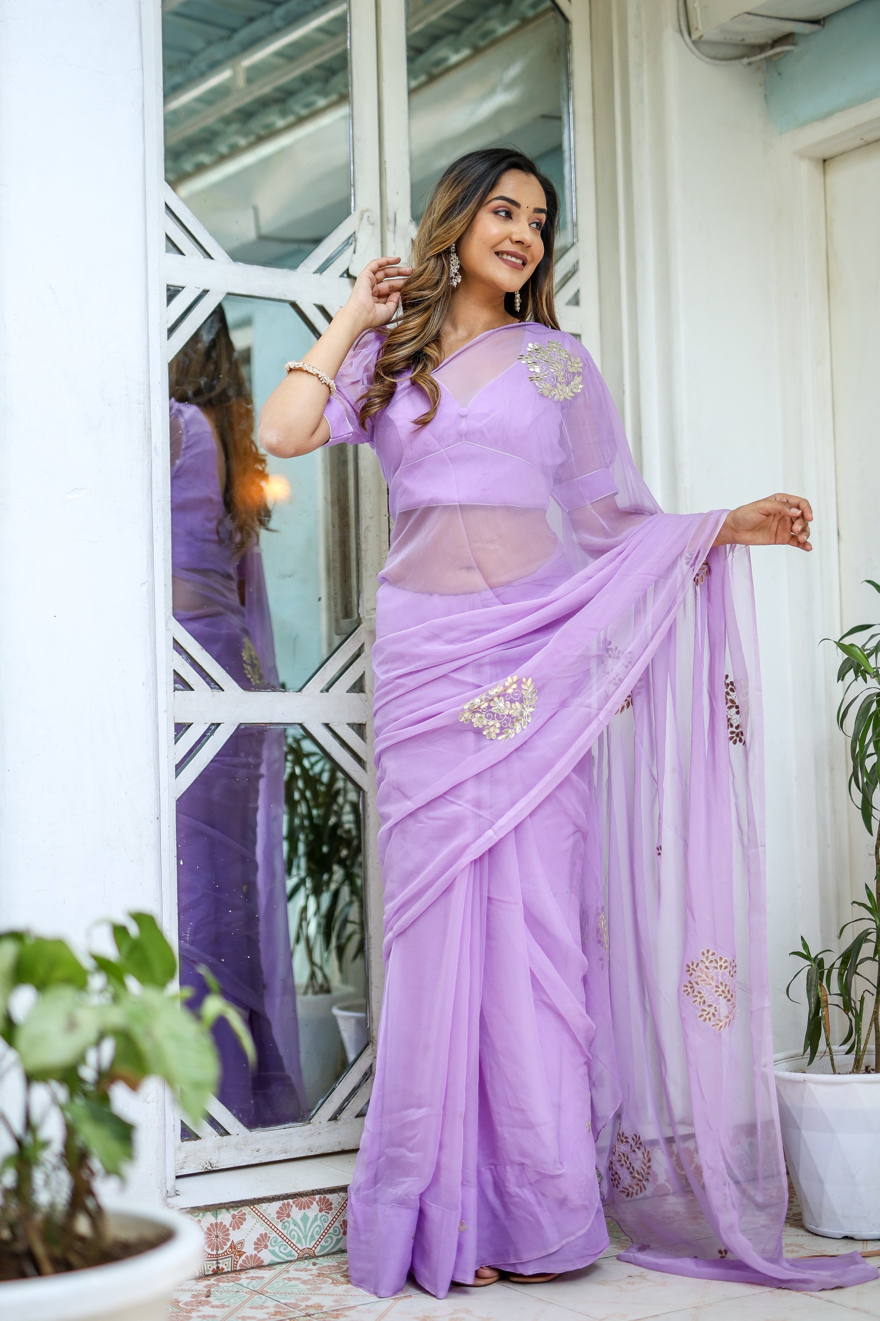 Lavender Majesty (Gota work Lavendar Chiffon Saree)