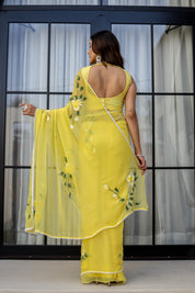 Sunlit Bloom (Handpainted pure viscose chiffon saree with pearl border)
