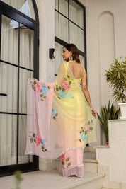 Blush & Bloom (Handpainted pure viscose chiffon saree with sequins work)