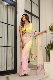 Blush & Bloom (Handpainted pure viscose chiffon saree with sequins work)