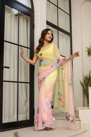 Blush & Bloom (Handpainted pure viscose chiffon saree with sequins work)