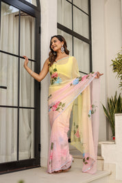 Blush & Bloom (Handpainted pure viscose chiffon saree with sequins work)
